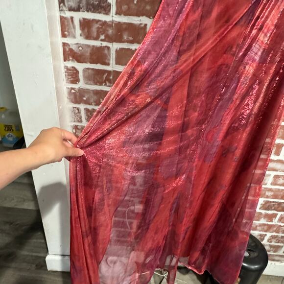 Rene Ruiz Collectio. Red Printed Organza Pleated Bodice Evening Gown Size 12 - Picture 10 of 11